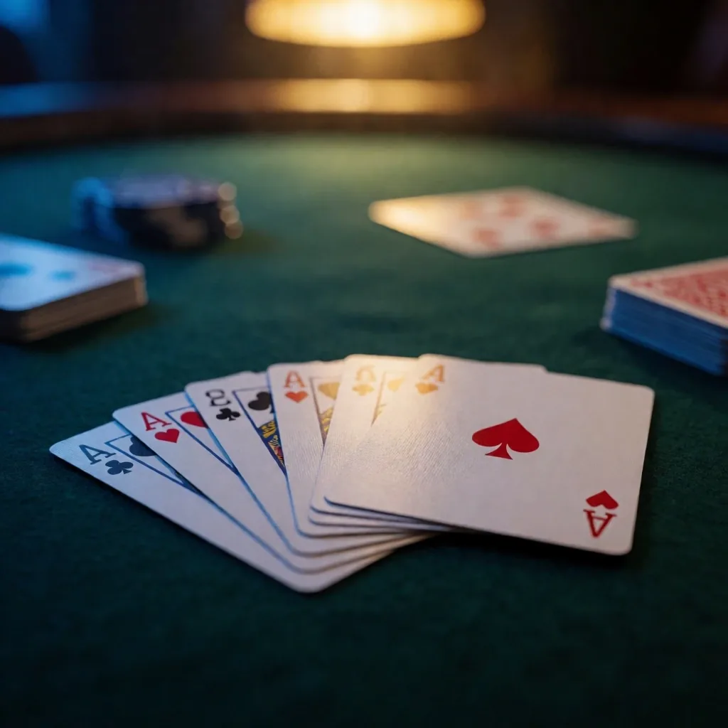 Playing cards spread on green felt at Alderwick House Auckland