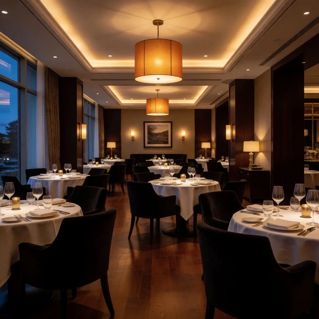 The main dining room at Alderwick House Auckland, set for evening service