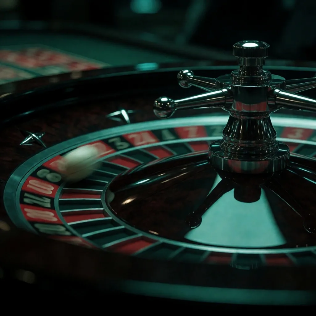 Roulette wheel in low-key emerald lighting