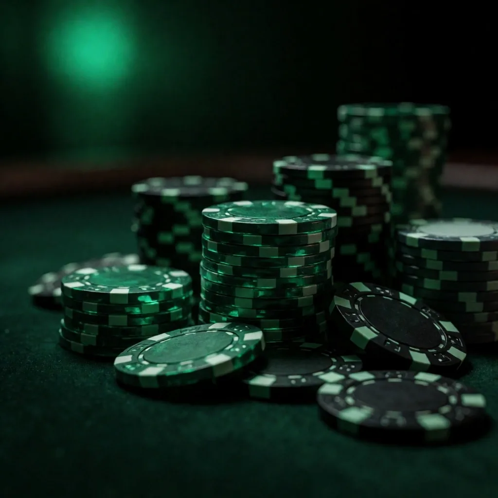 Casino chips on a dark felt table