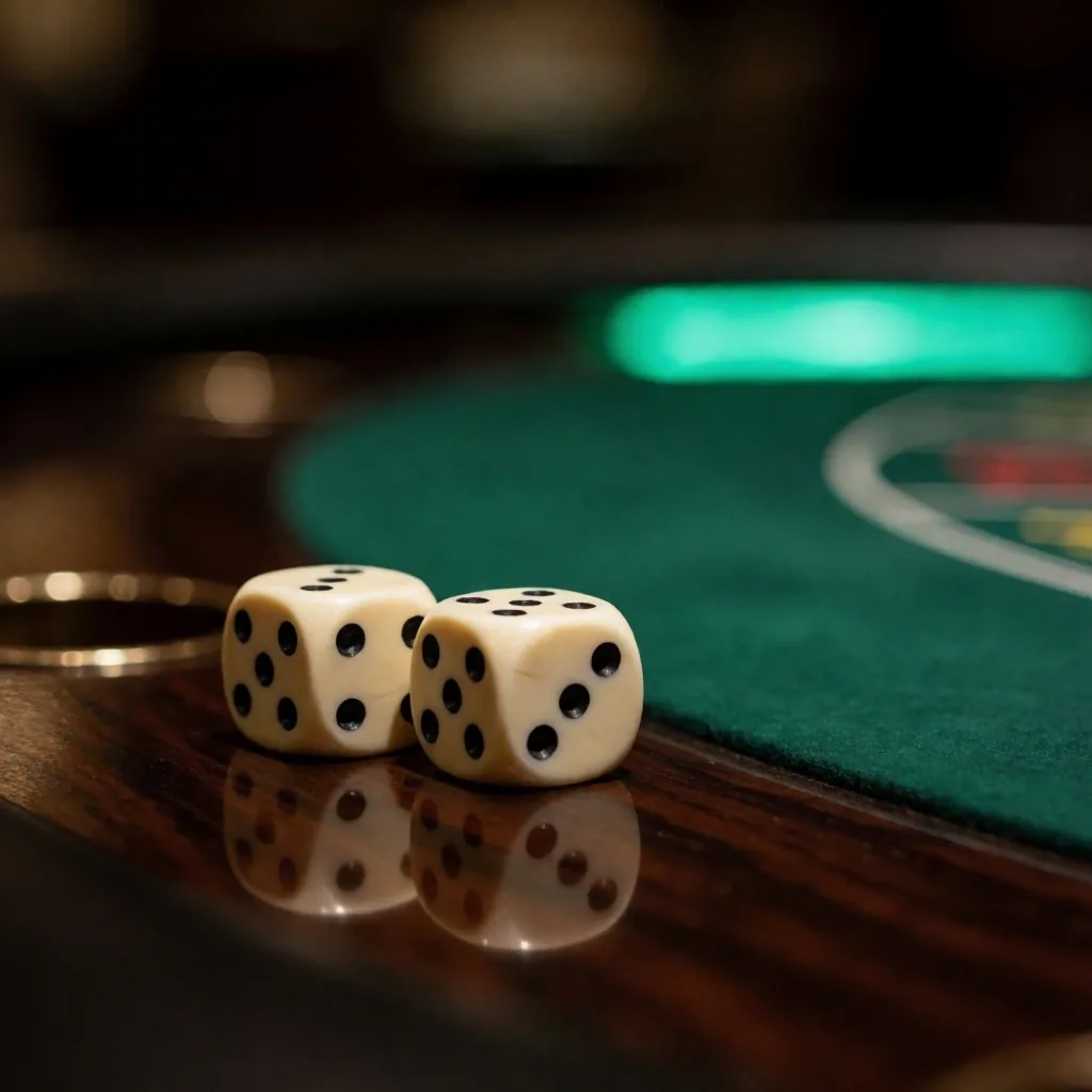 Casino dice on green felt