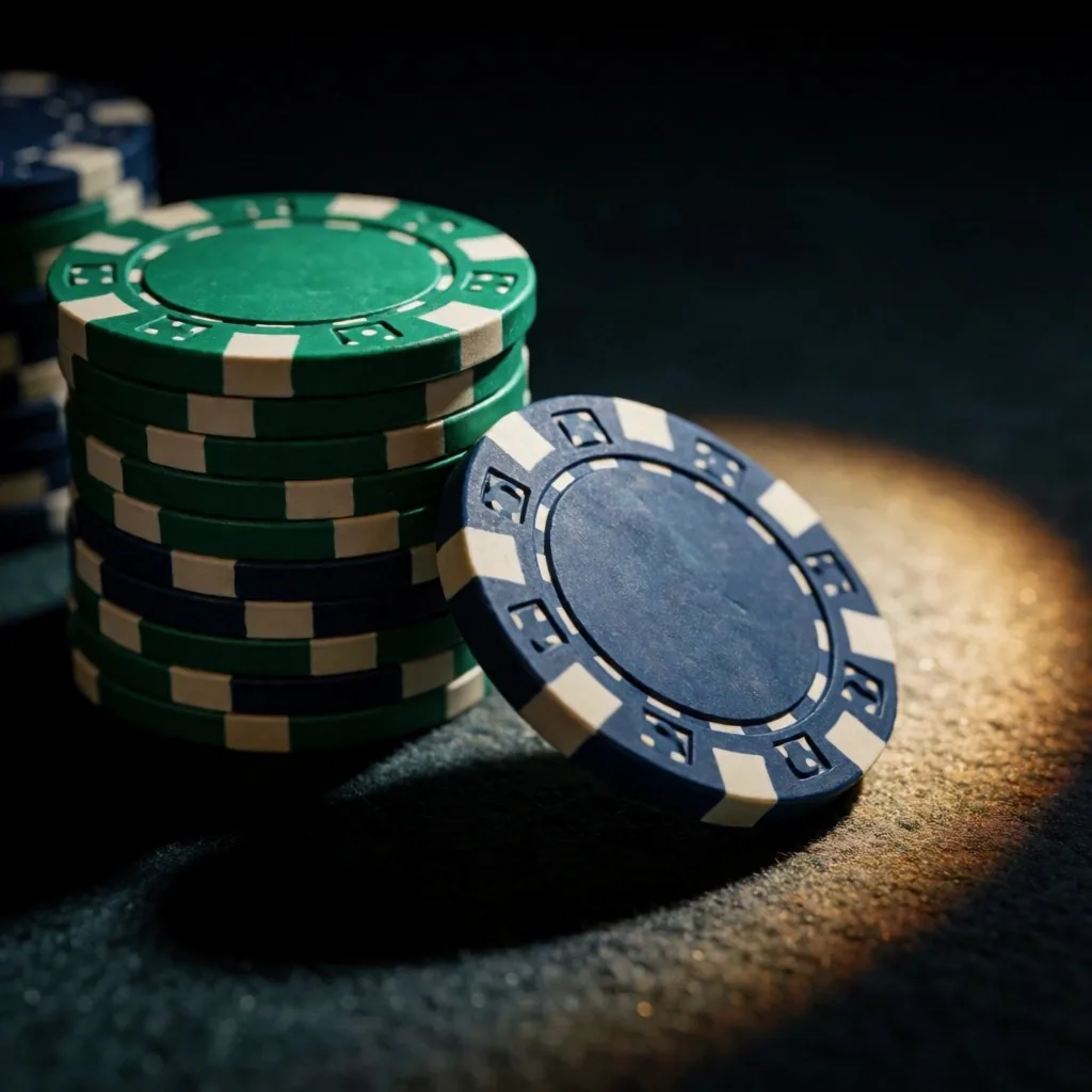 Casino chips stacked on a dark surface