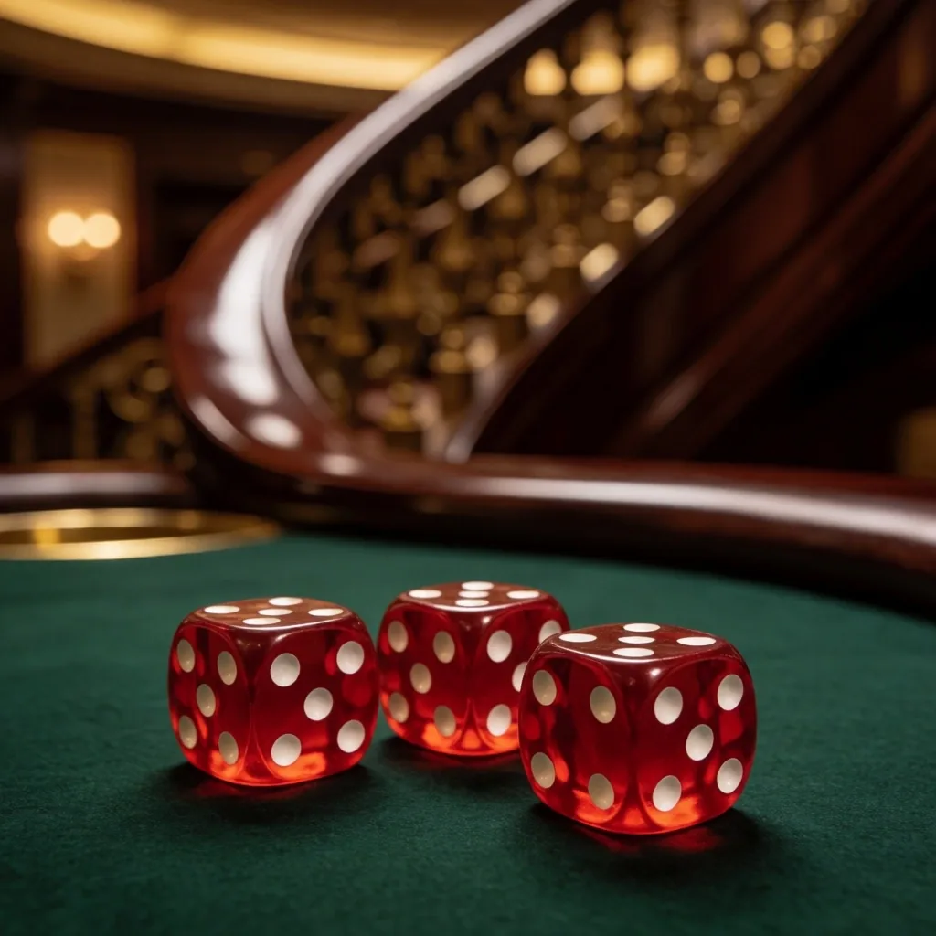 Casino dice on green felt gaming table