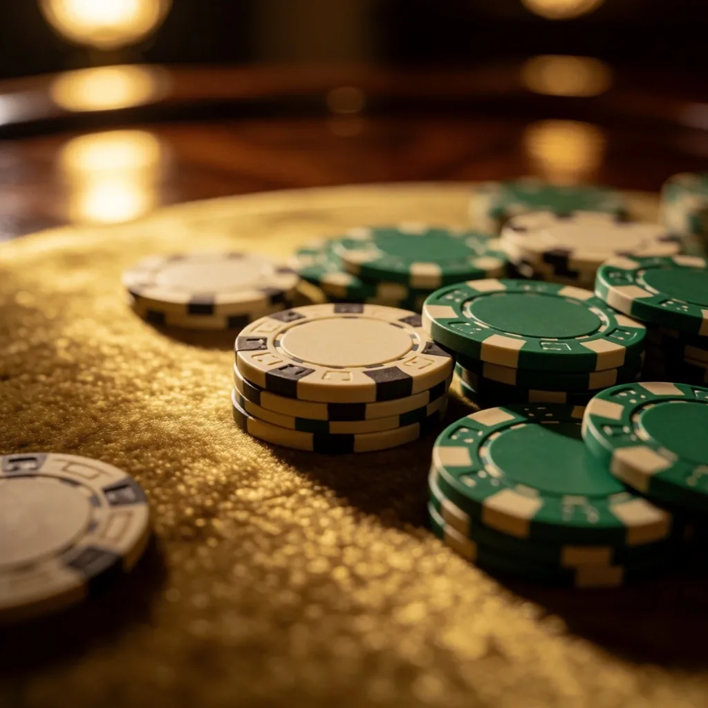 Poker chips stacked on a gaming table at Alderwick House Auckland
